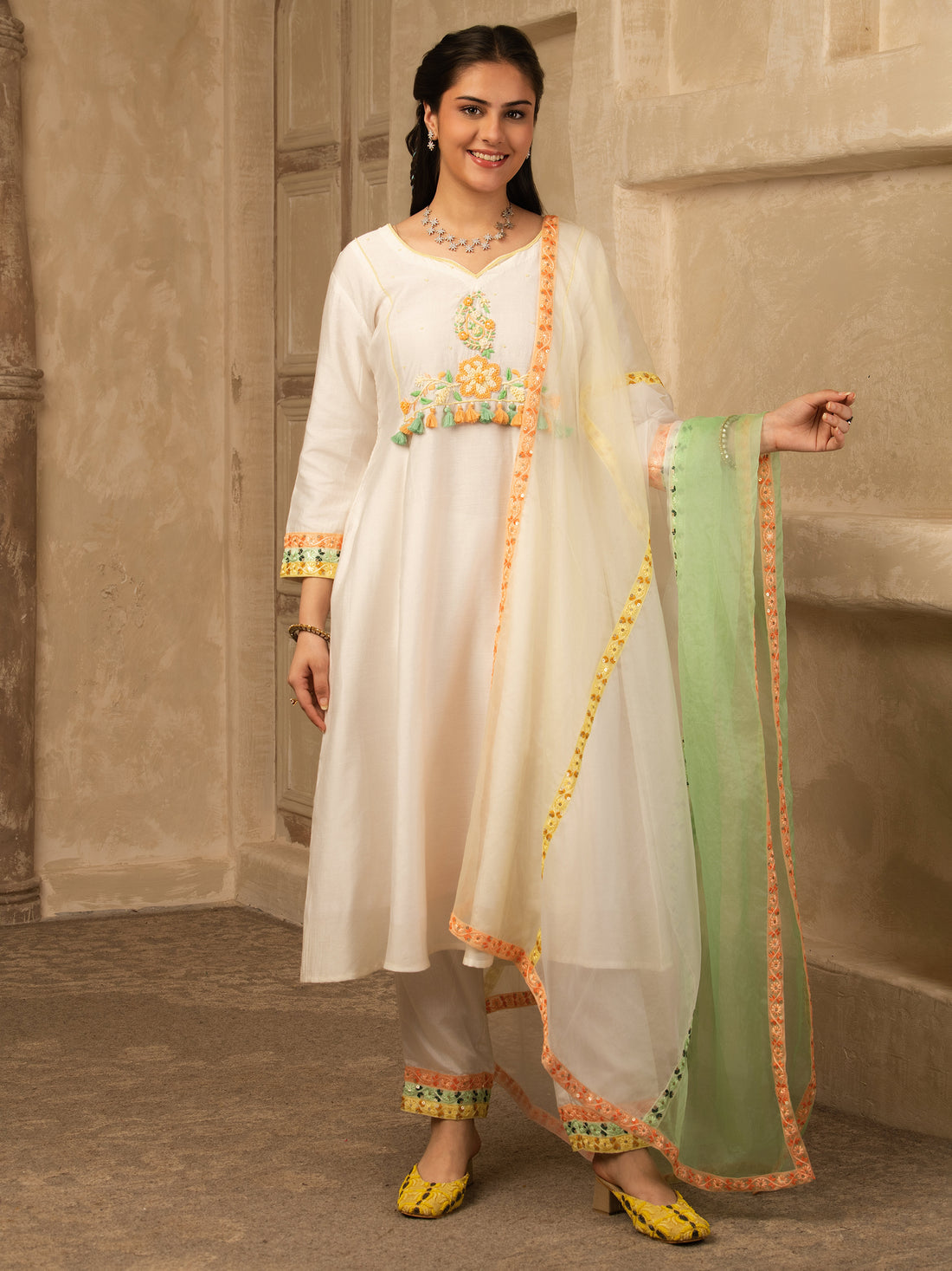 Ira Ivory Hand Embroidered  A line suit