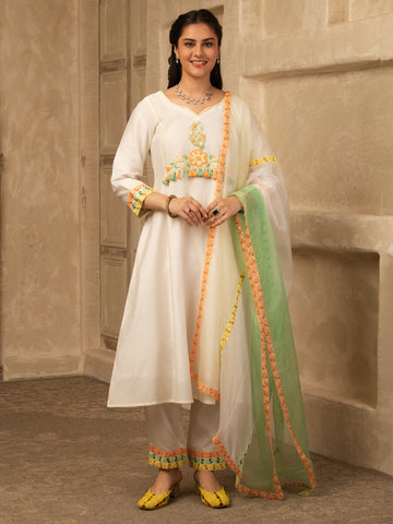 Ira Ivory Hand Embroidered  A line suit