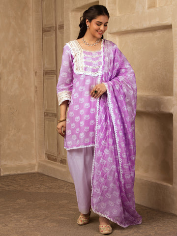 Lavender Cotton Farshi Salwar Suit Set