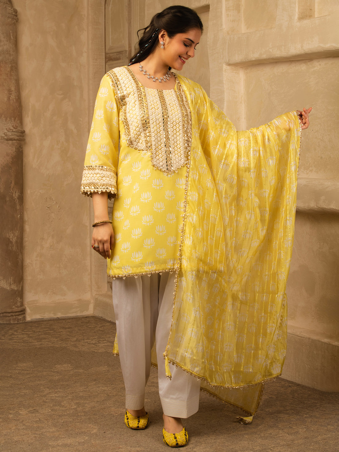 Shaheem Yellow Cotton Farshi Salwar Suit Set