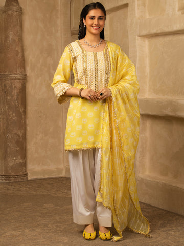 Shaheem Yellow Cotton Farshi Salwar Suit Set