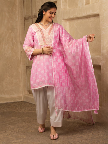 Pink Cotton Farshi Salwar Suit Set