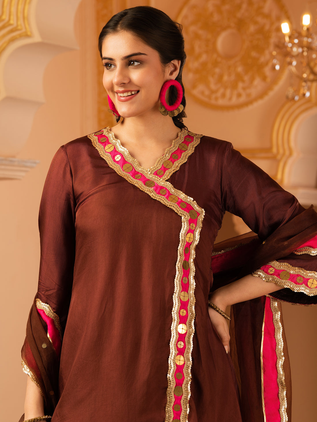 Love over Coffee Brown Silk 3 piece Suit set