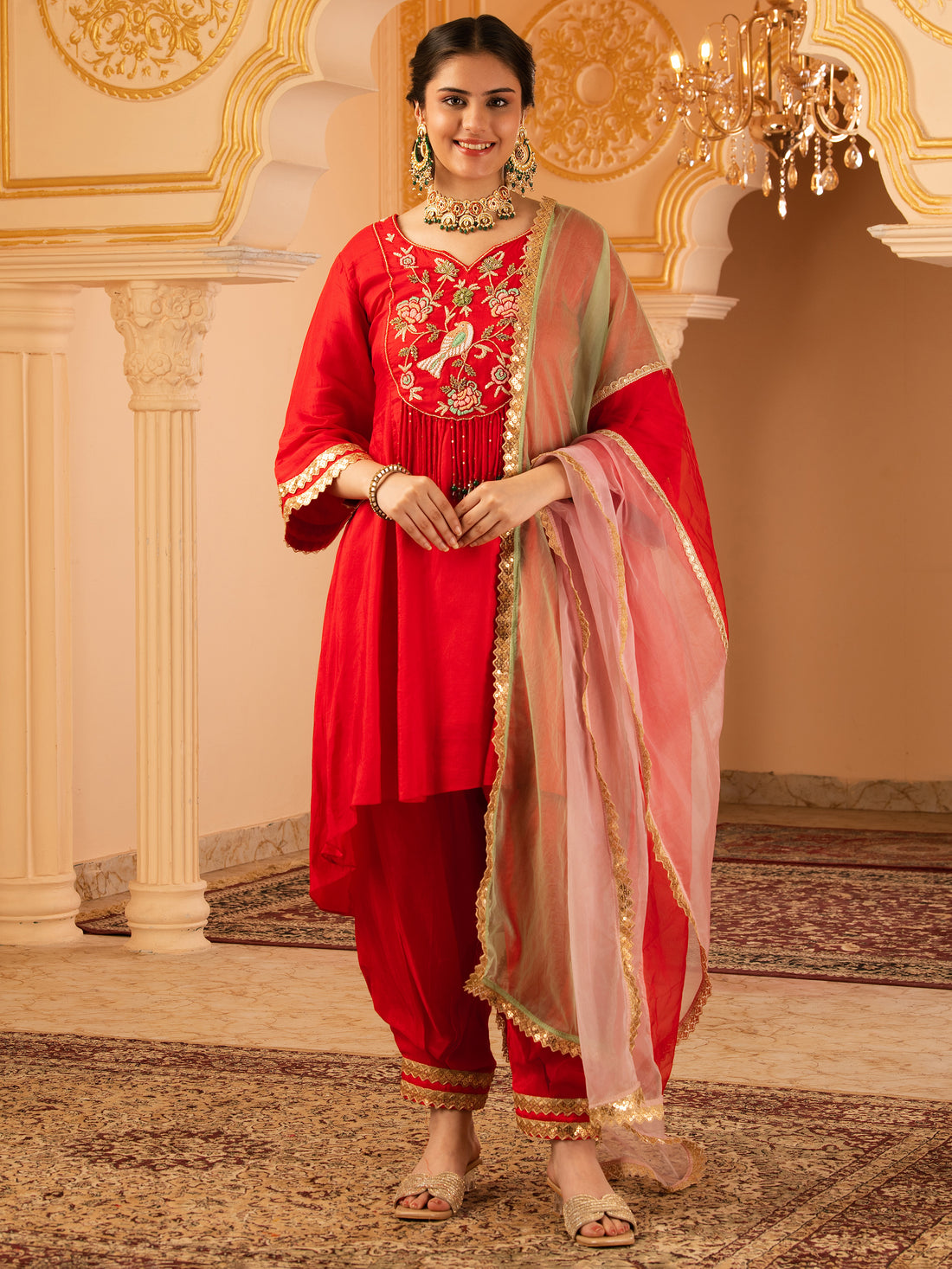 Tarini Red Hand Embroidered Silk Suit