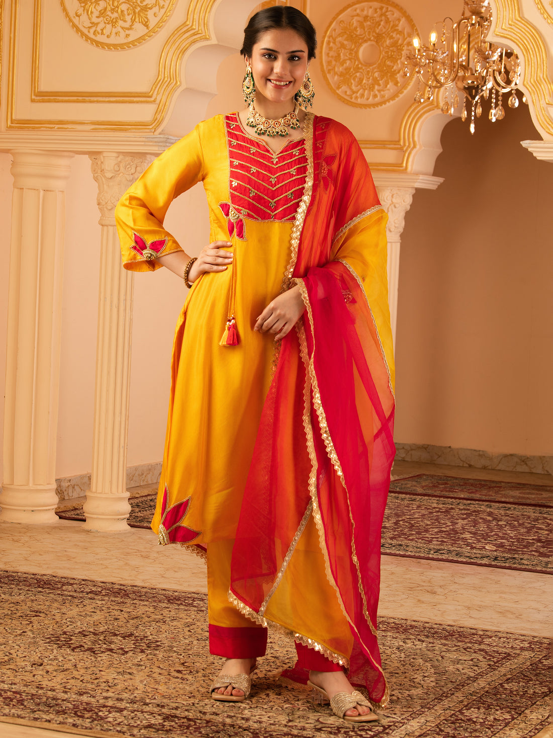 Tarangini Deep Yellow Hand Embroidered Silk Suit