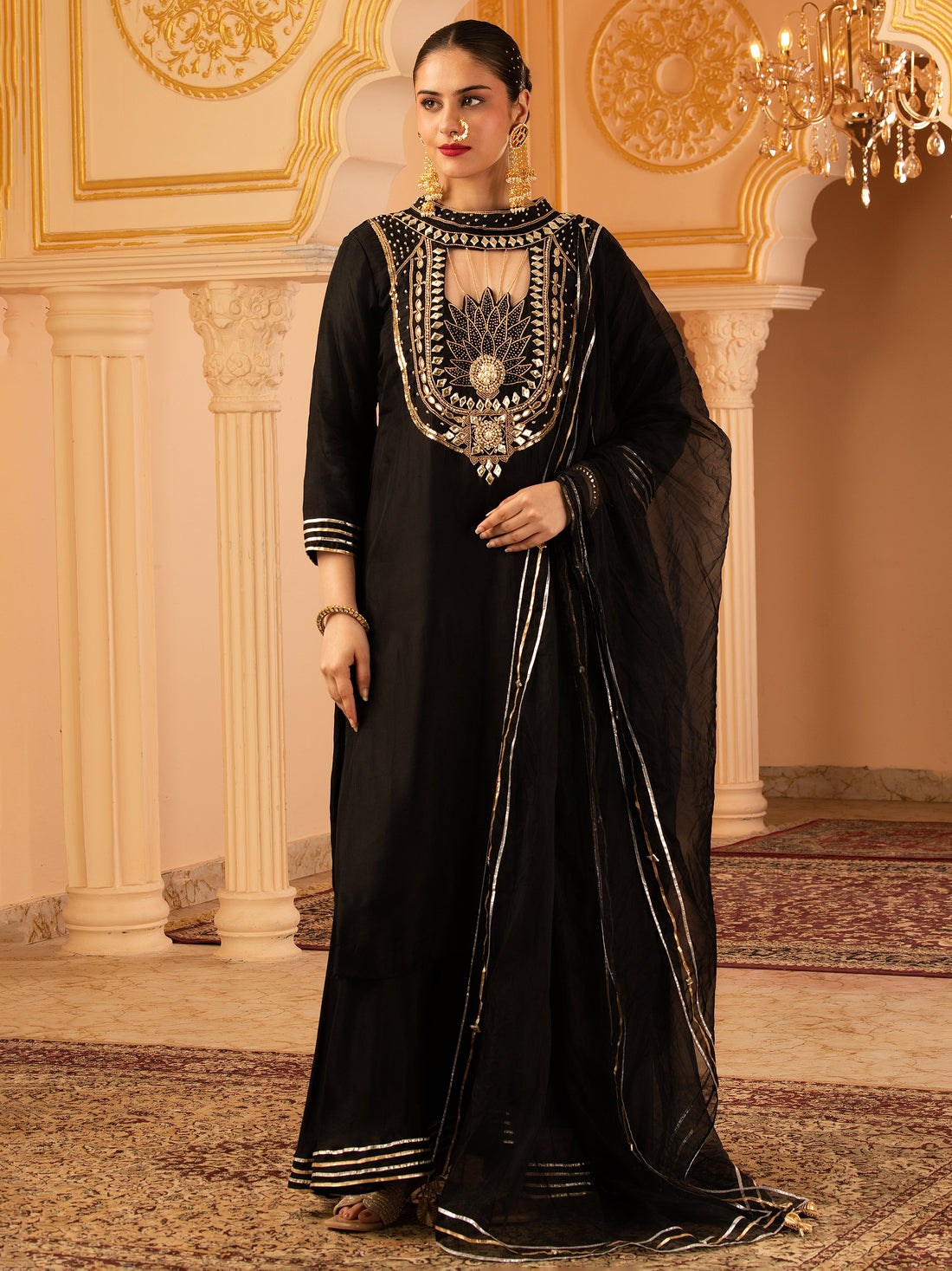 Hoor Black Hand Embroidered Silk 3 piece Suit set