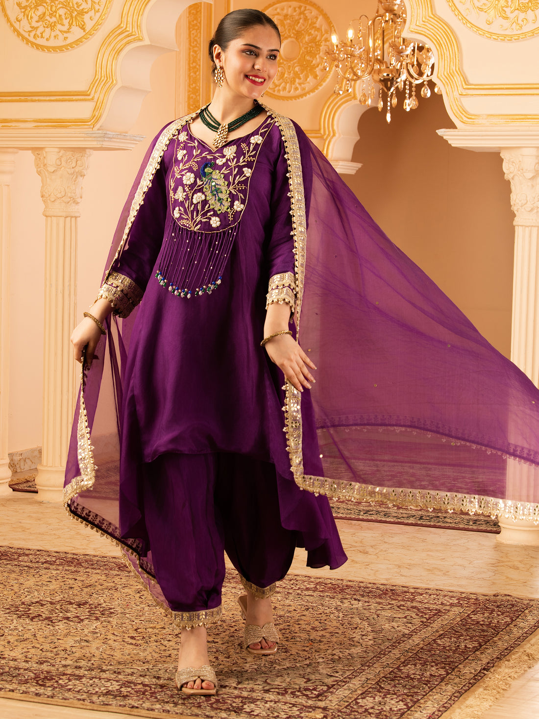 Mohini Deep Purple Hand Embroidered Silk Suit