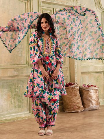 Foresty Green Floral Print Cotton Suit Set