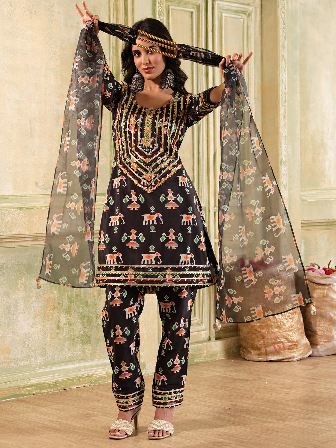 Proper Patola Black Silk Suit set