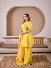 Ombre Yellow Leheriya Georgette Suit Set With Hand Embellished & Gota Hangings