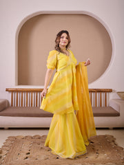 Ombre Yellow Leheriya Georgette Suit Set With Hand Embellished & Gota Hangings