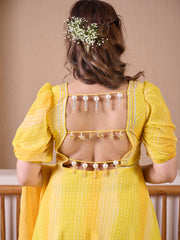 Ombre Yellow Leheriya Georgette Suit Set With Hand Embellished & Gota Hangings