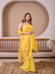 Sunheri Yellow Ombre Leheriya Suit Set With Gota Detailings