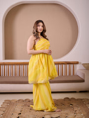 Sunheri Yellow Ombre Leheriya Suit Set With Gota Detailings