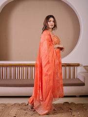 Tangy Orange Ombre Leheriya Hand Embroidered Suit Set With Mirror Work