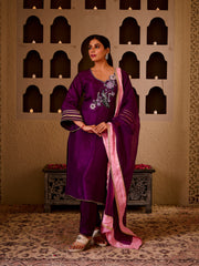 Mayuri Purple Silk Hand Embroidered Suit Set