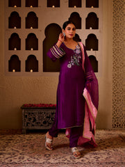 Mayuri Purple Silk Hand Embroidered Suit Set