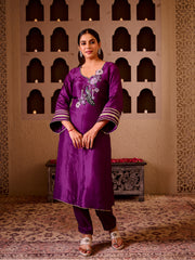 Mayuri Purple Silk Hand Embroidered Suit Set