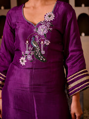 Mayuri Purple Silk Hand Embroidered Suit Set