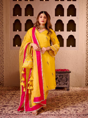 Panchi Yellow Silk Hand Embroidered Suit Set