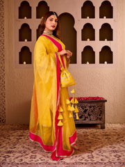 Panchi Yellow Silk Hand Embroidered Suit Set