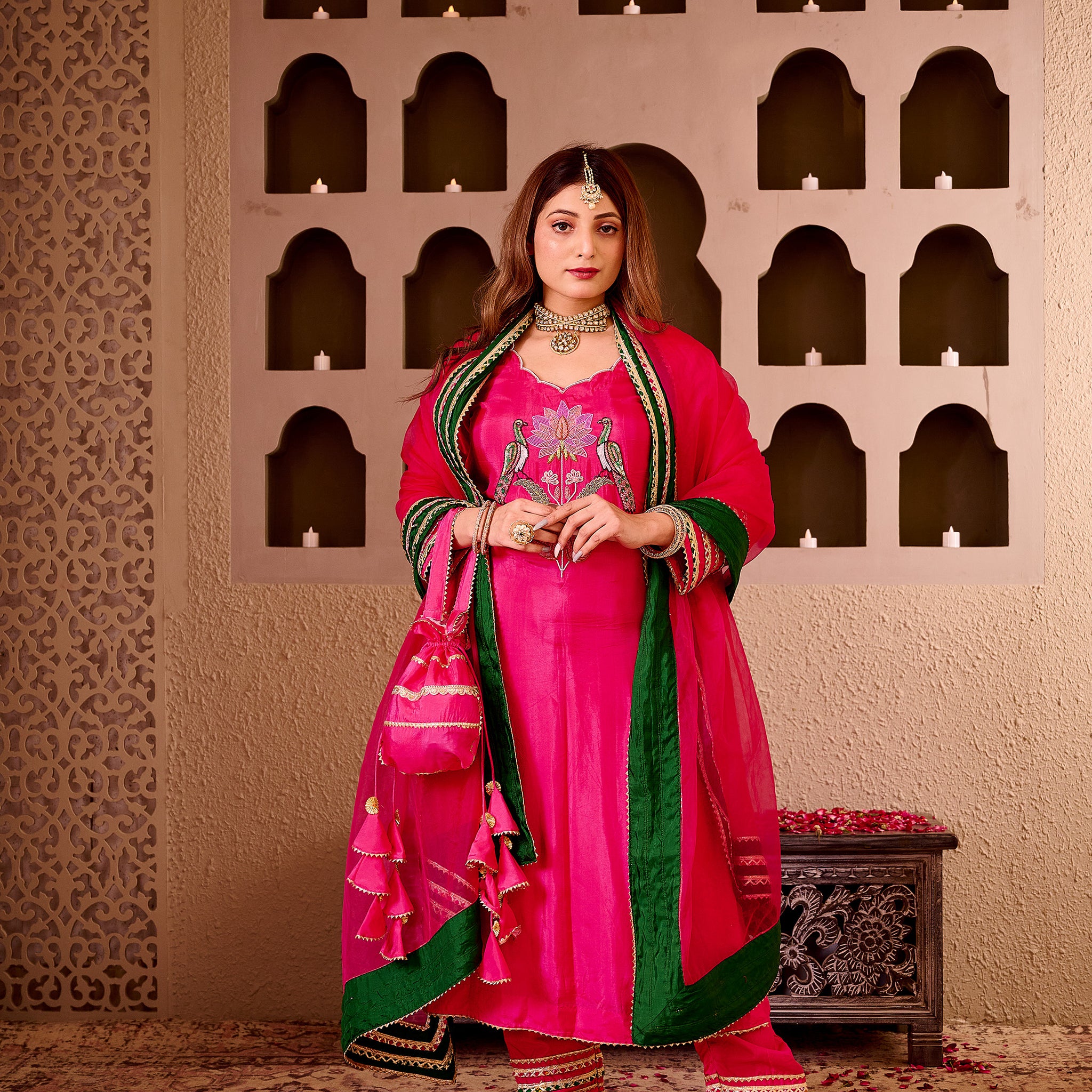 Kamal Pink Silk Hand Embroidered Suit Set