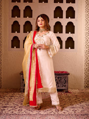 Sheeshmahal Ivory Chanderi Silk Hand Embroidered Suit Set