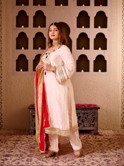 Sheeshmahal Ivory Chanderi Silk Hand Embroidered Suit Set