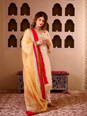 Sheeshmahal Ivory Chanderi Silk Hand Embroidered Suit Set