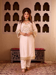 Sheeshmahal Ivory Chanderi Silk Hand Embroidered Suit Set