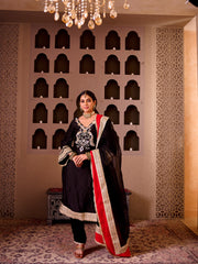 Sheeshmahal Black  Silk Hand Embroidered Suit Set