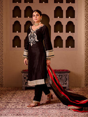 Sheeshmahal Black  Silk Hand Embroidered Suit Set