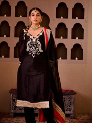 Sheeshmahal Black  Silk Hand Embroidered Suit Set