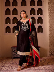 Sheeshmahal Black  Silk Hand Embroidered Suit Set