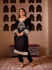 Sheeshmahal Black  Silk Hand Embroidered Suit Set