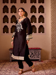 Sheeshmahal Black  Silk Hand Embroidered Suit Set