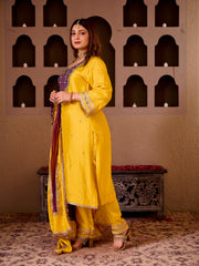 Sheeshphool Yellow Silk Hand Embroidered Suit Set