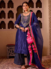 Ashnoor Navy Blue Silk Hand Embroidered Suit Set