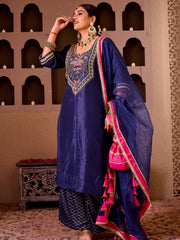 Ashnoor Navy Blue Silk Hand Embroidered Suit Set