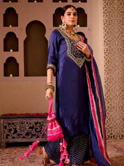 Ashnoor Navy Blue Silk Hand Embroidered Suit Set