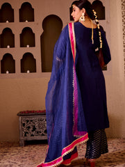 Ashnoor Navy Blue Silk Hand Embroidered Suit Set