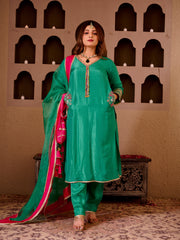 Suruchi Emerald Green Silk Hand Embroidered Suit Set