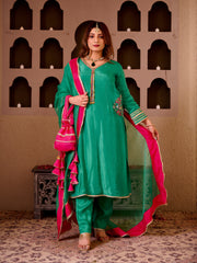 Suruchi Emerald Green Silk Hand Embroidered Suit Set