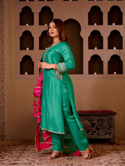 Suruchi Emerald Green Silk Hand Embroidered Suit Set