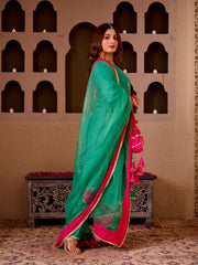 Suruchi Emerald Green Silk Hand Embroidered Suit Set