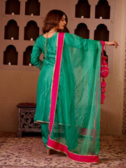 Suruchi Emerald Green Silk Hand Embroidered Suit Set