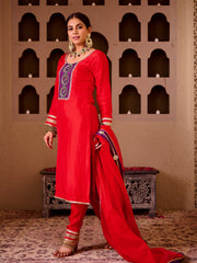 Pakhi Red Silk Hand Embroidered Suit Set