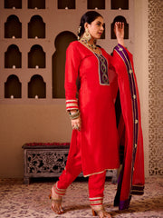 Pakhi Red Silk Hand Embroidered Suit Set