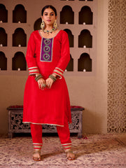 Pakhi Red Silk Hand Embroidered Suit Set