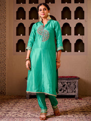 Krishika Emerald Green Silk Hand Embroidered Suit Set